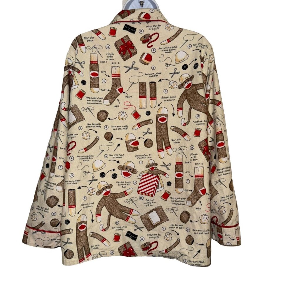 Nick & Nora Flannel Sock Monkey Pajama Top Womens XXL Plus Size Soft Sewing - Picture 6 of 9